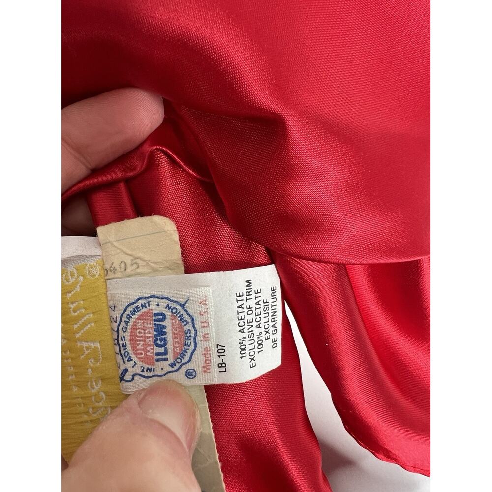 Vintage Dance Allure Red Satin Party Prom Dress Faux Pearl Appliqué Tag Sz 9/10 - Picture 8 of 13